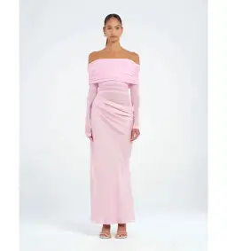 Benni Yasmin Off-Shoulder Maxi Dress Pink Size AU 8