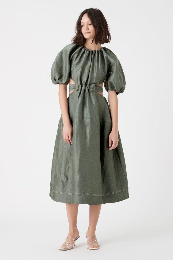 Aje Mimosa Cutout Midi Dress Green Size 8 for rent on The Volte - main image