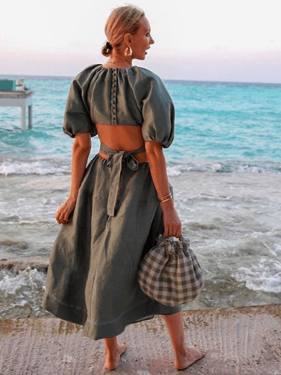 Aje Mimosa Cutout Midi Dress Green Size 8 for rent on The Volte - main image