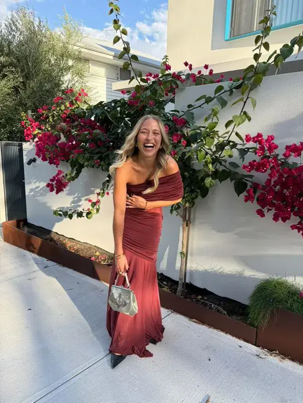 MESHKI Dallas One Shoulder Burgundy Size 8 for rent on The Volte - main image