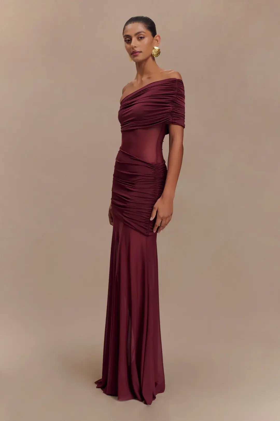 MESHKI Dallas One Shoulder Burgundy Size 8 for rent on The Volte - main image