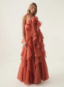 Aje Pandorea Layered Maxi Dress Coral Clay Size 10