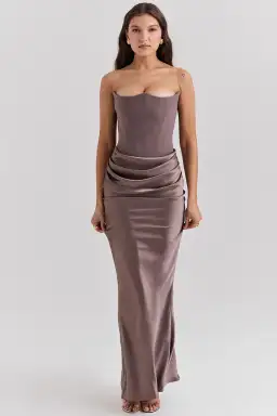 House of CB Persephone Strapless Corset Maxi Dress Smoke Size XS / AU 6 (Regular Cup) for rent on The Volte - image 3