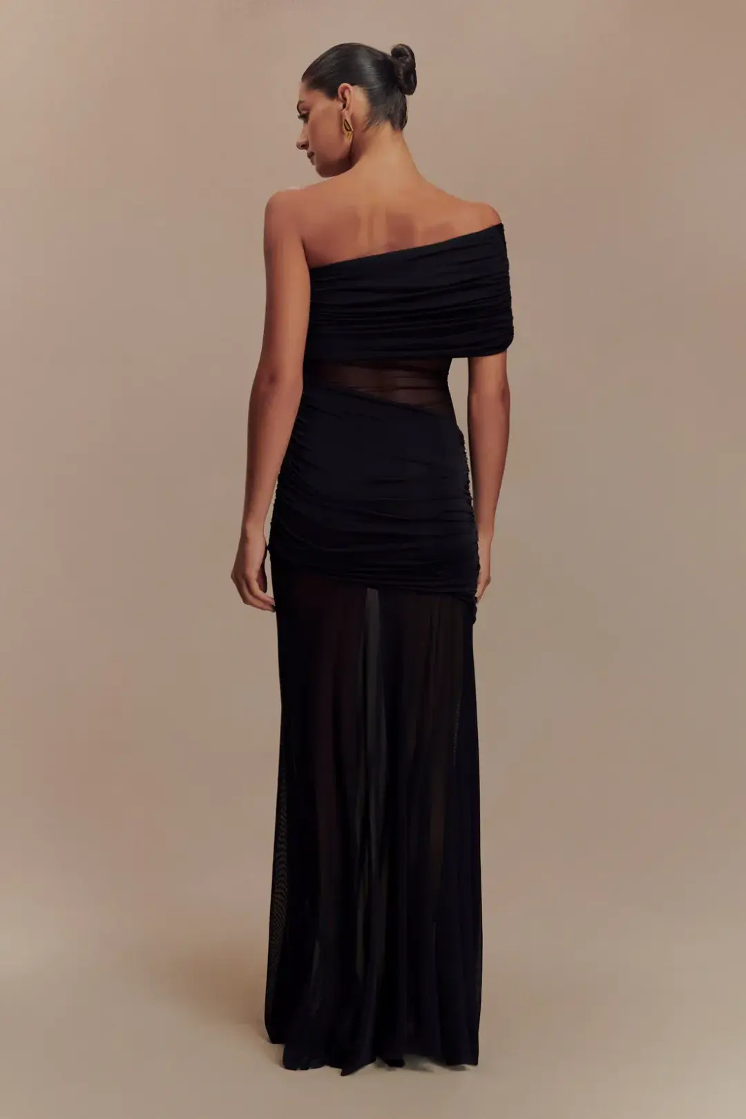 Meshki Dallas One Shoulder Mesh Maxi Dress in Black Size 10 for rent on The Volte - main image
