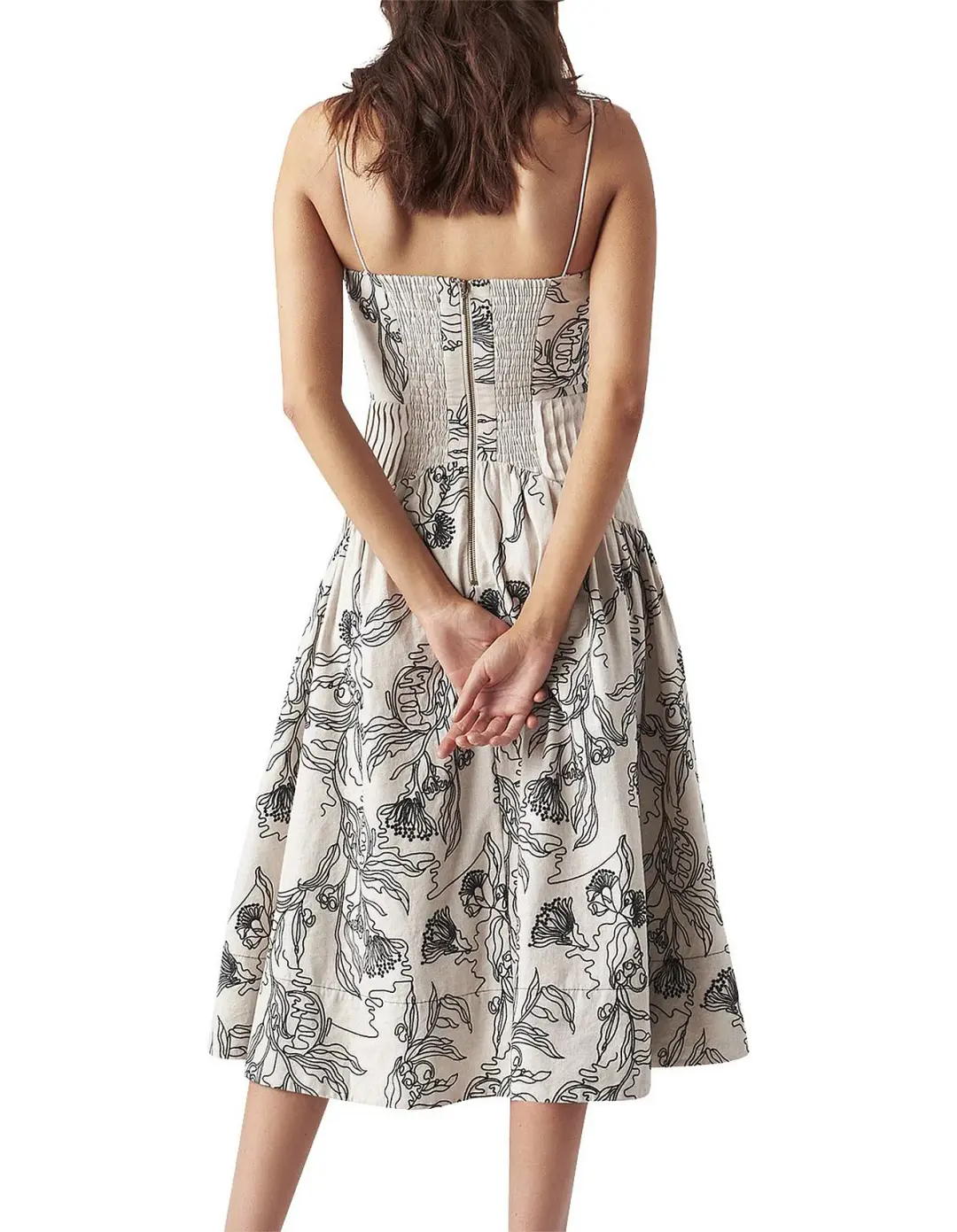 Aje Macumba Midi Oatmeal Linen Dress Print Size 10 for rent on The Volte - main image