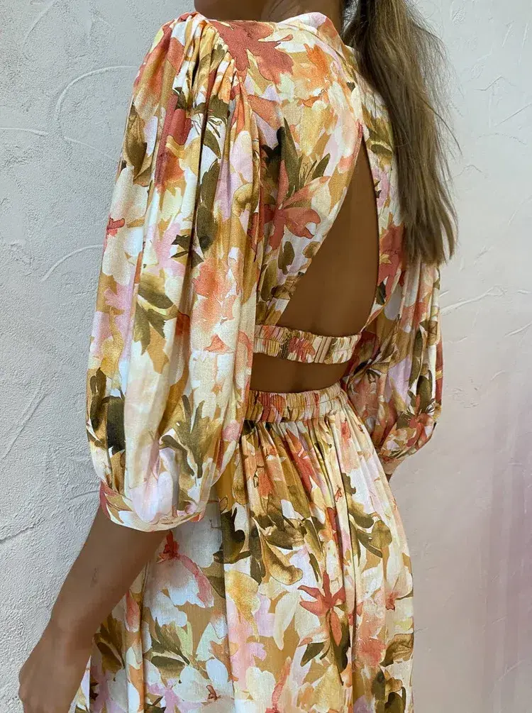 Significant Other Svana Linen Blend Midi Dress Watercolour Floral Size 10 for rent on The Volte - main image