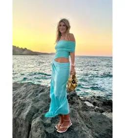 Benni Nico Off Shoulder Maxi Dress Aquamarine Size AU 8 for rent on The Volte - image 3