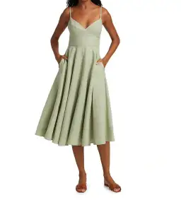 Zimmermann Dancer Picnic Shirred Linen Midi Dress Sage Size 3/AU 14