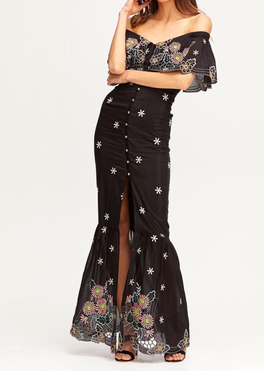 Alice McCALL Honeycomb Daisy Black Embroidered Maxi Dress Size 10 for rent on The Volte - main image