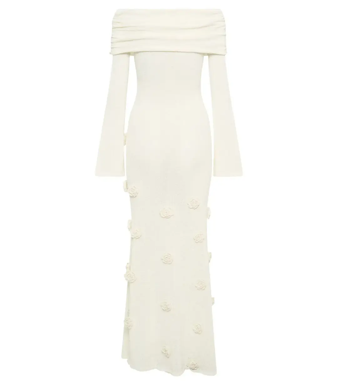 Meshki Kiki Off Shoulder Knit Rose Maxi Dress Ivory Size AU 14 for rent on The Volte - main image