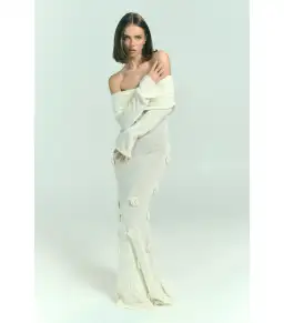 Meshki Kiki Off Shoulder Knit Rose Maxi Dress Ivory Size AU 14 for rent on The Volte - image 4