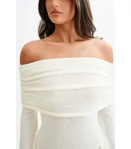 Meshki Kiki Off Shoulder Knit Rose Maxi Dress Ivory Size AU 14 for rent on The Volte - image 3