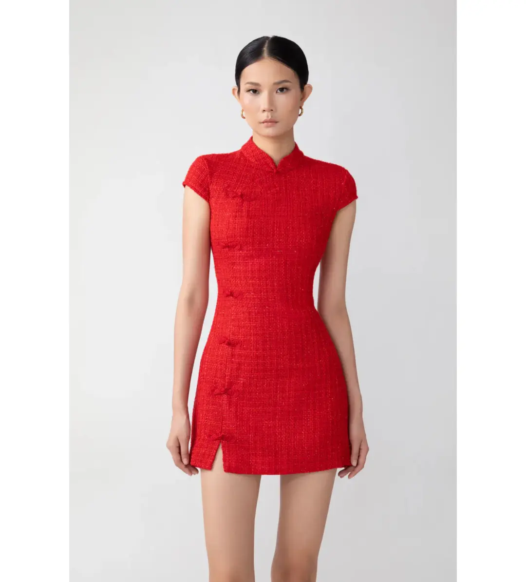 Sau Lee Natasha Tweed Mini Dress in Red Size 8 for rent on The Volte - main image