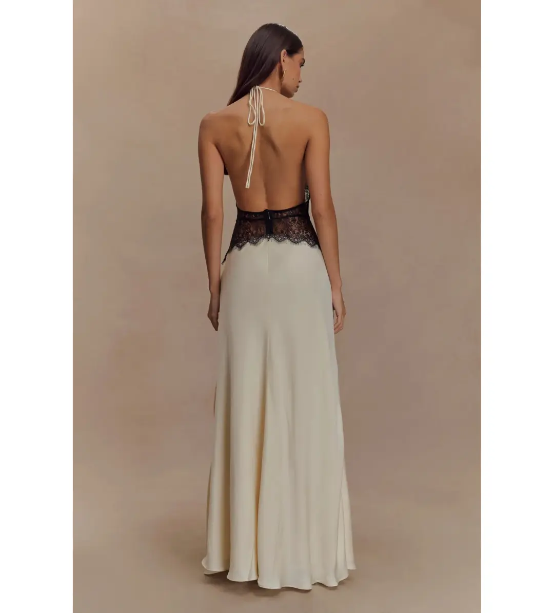 Meshki Dinah Lace and Satin Maxi Dress in Black/Ivory Size S/AU 8 for rent on The Volte - main image