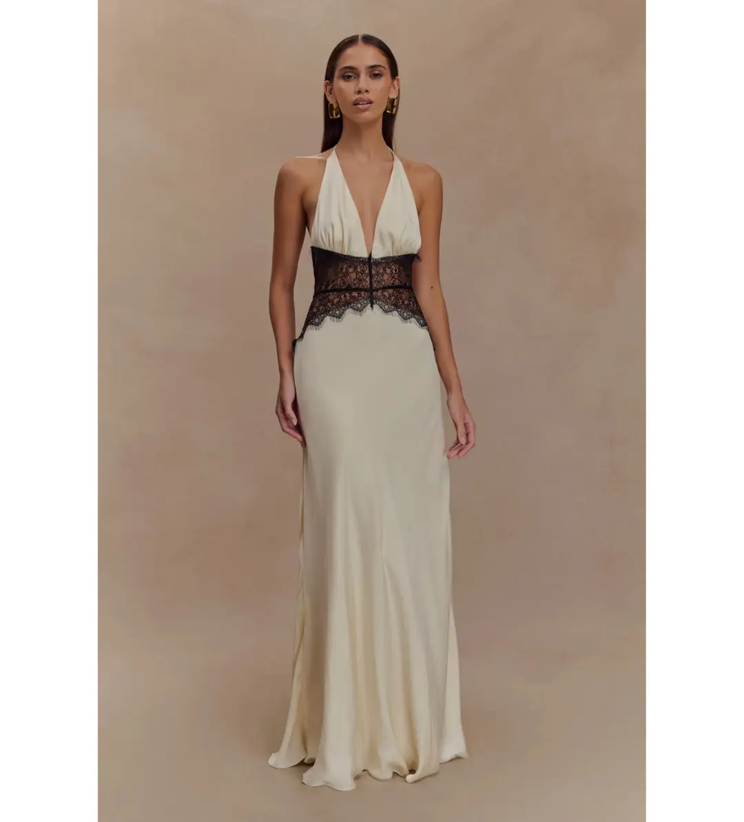 Meshki Dinah Lace and Satin Maxi Dress in Black/Ivory Size S/AU 8 for rent on The Volte - main image