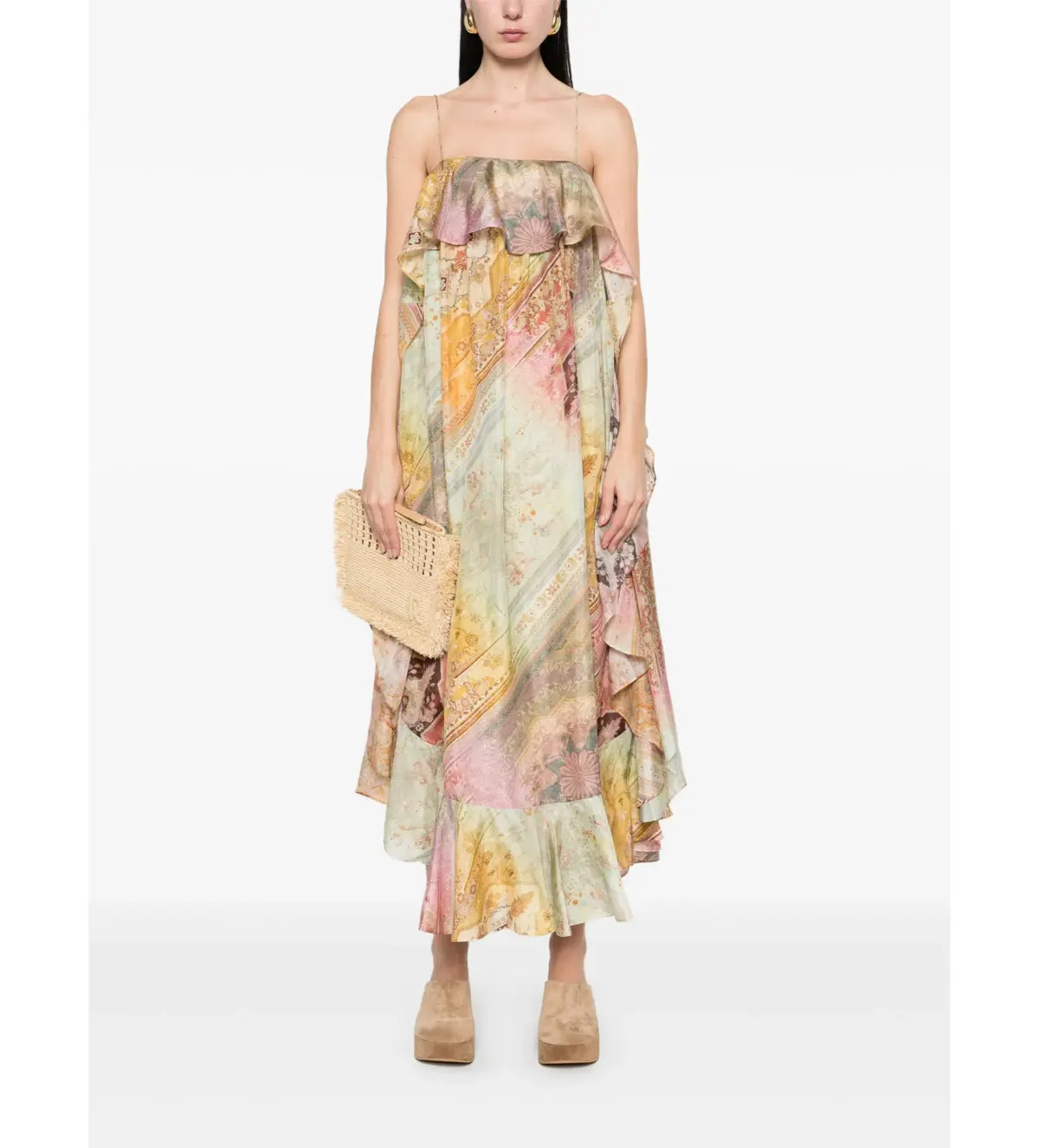 Zimmerman Tallow Ruffle Maxi Dress Multi Size 14 - Image 1