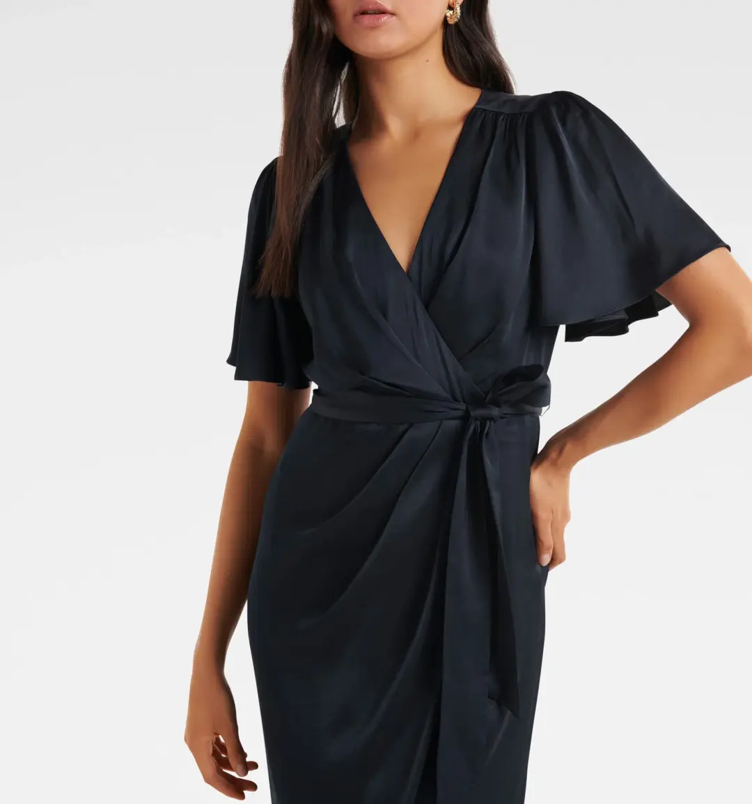 Forever New Carolina Satin Midi Dress in Navy Size 12 for rent on The Volte - main image