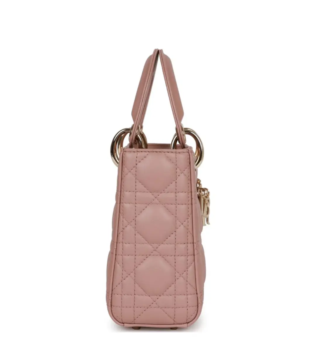 Christian Dior Mini Lady Bag Cannage Lambskin Light Gold Hardware in Blush for rent on The Volte - main image