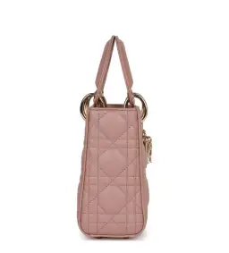 Christian Dior Mini Lady Bag Cannage Lambskin Light Gold Hardware in Blush for rent on The Volte - image 3