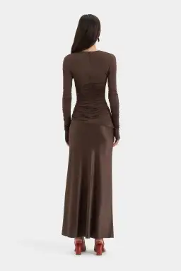 Sir Alessia Draped Jersey Satin Maxi Gown Brown Size 8 for rent on The Volte - image 2