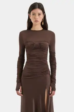 Sir Alessia Draped Jersey Satin Maxi Gown Brown Size 8 for rent on The Volte - image 4