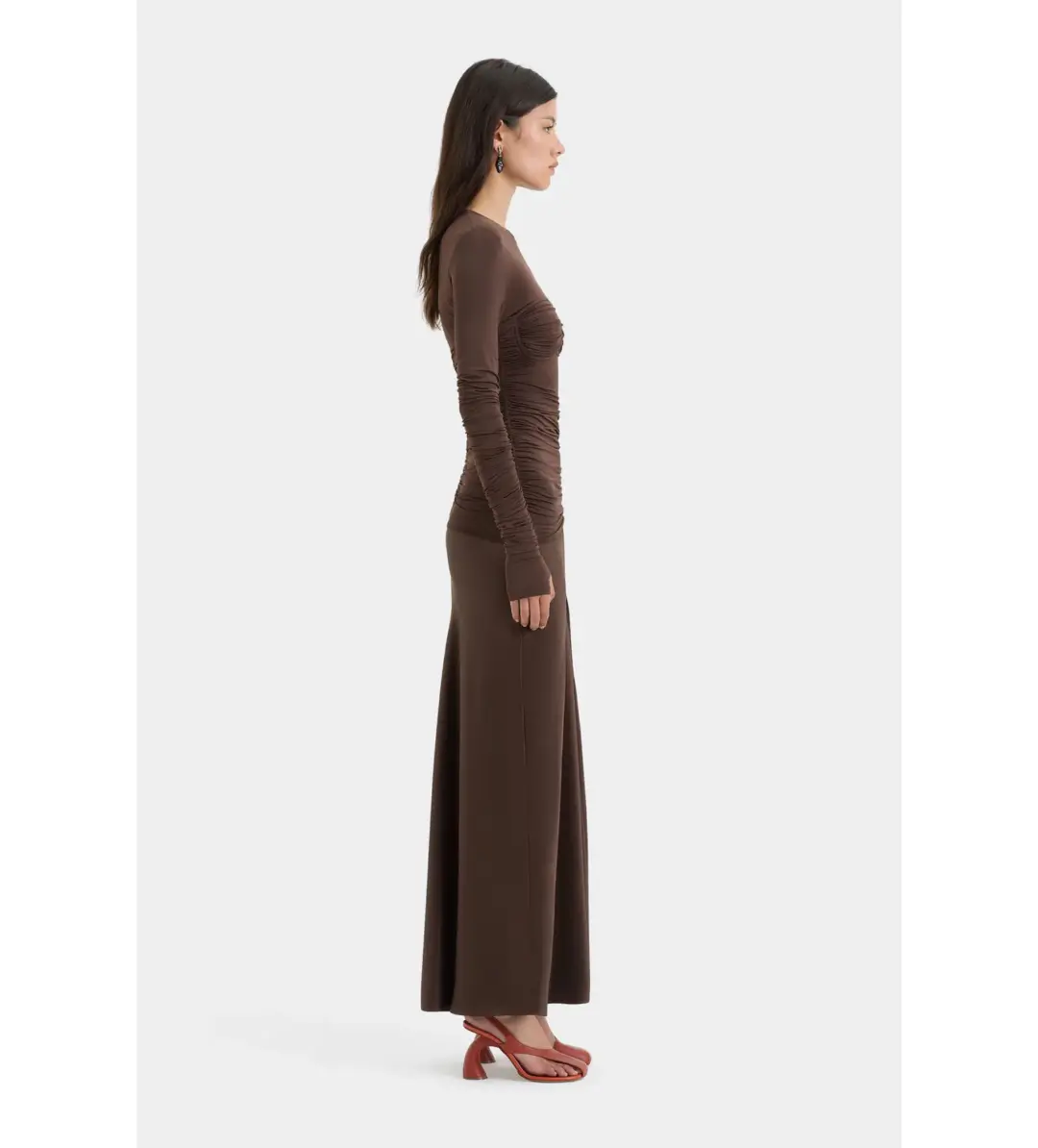 Sir the Label Alessia Draped Gown in Chocolate Size 10 for rent on The Volte - main image