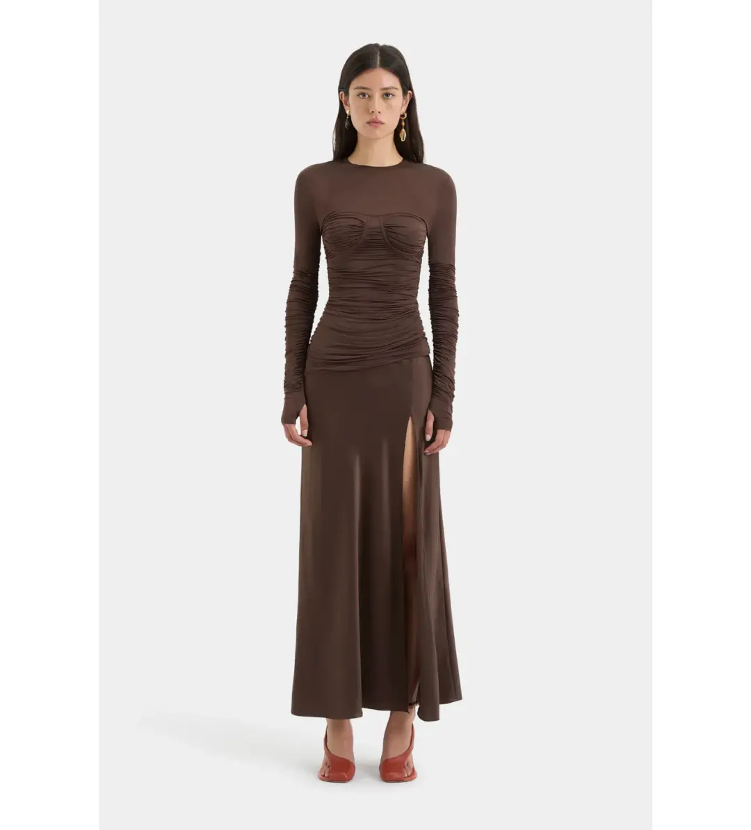 Sir the Label Alessia Draped Gown in Chocolate Size 10 for rent on The Volte - main image