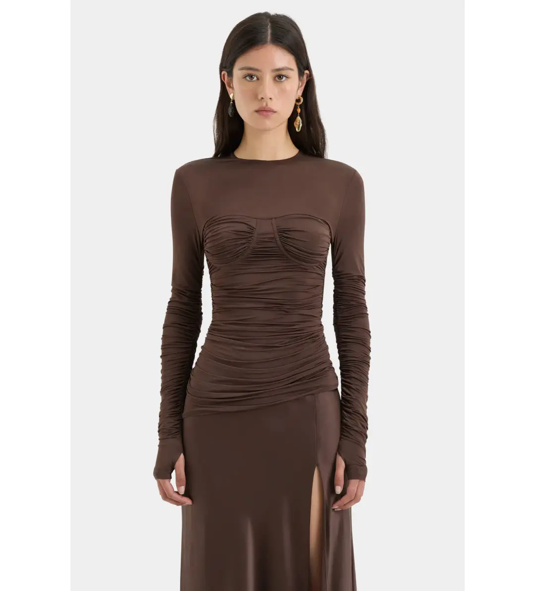 Sir the Label Alessia Draped Gown in Chocolate Size 10 for rent on The Volte - main image