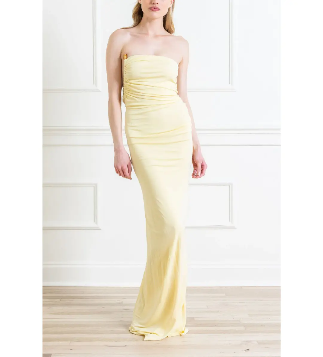 Christopher Esber Odessa Arced Side Strapless Gown Yellow Size AU 6 for rent on The Volte - main image