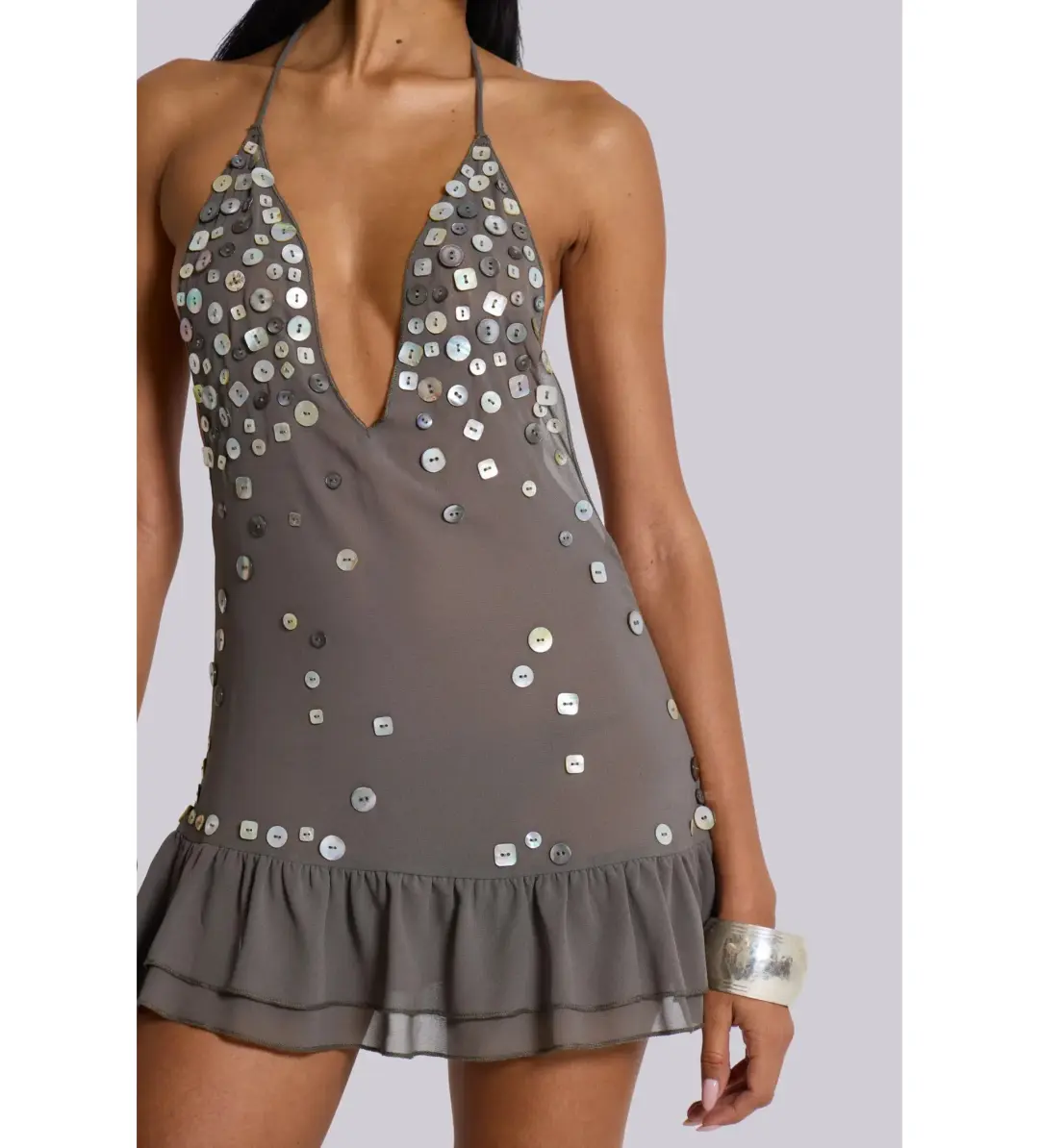 Jaded London Button Me Up Mini Dress Grey Size S/AU 8 for rent on The Volte - main image