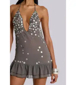 Jaded London Button Me Up Mini Dress Grey Size S/AU 8 for rent on The Volte - image 3