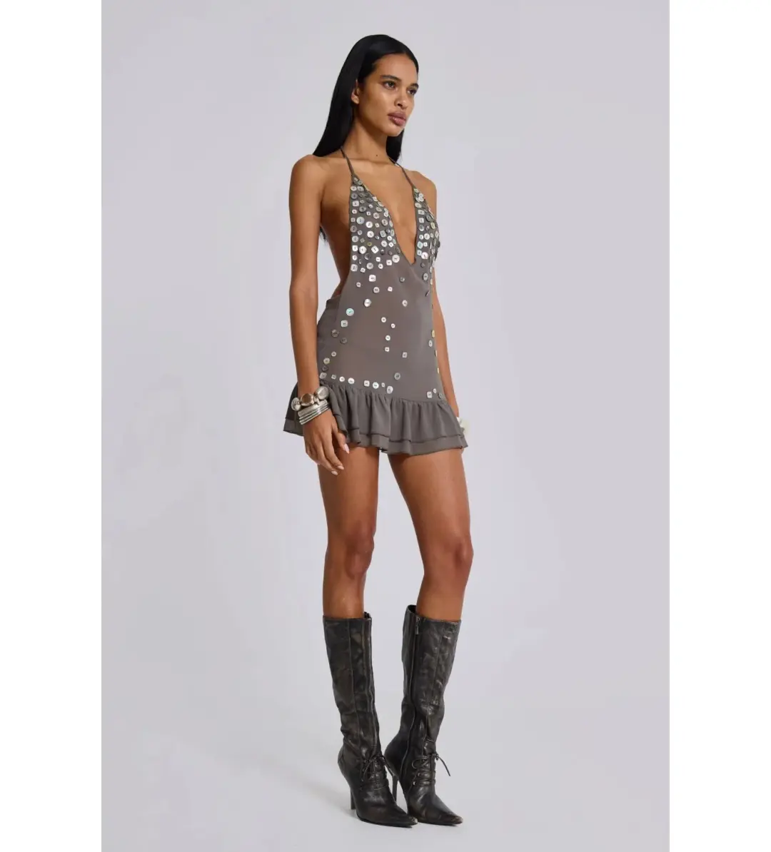 Jaded London Button Me Up Mini Dress Grey Size S/AU 8 for rent on The Volte - main image