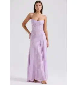 House of CB Seren Lace Back Maxi Dress Orchid Floral Size 8