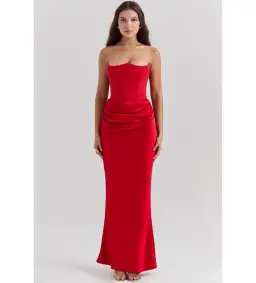 House of CB Persephone Strapless Corset Maxi Dress (Fuller Cup) in Scarlet Size L / AU 12