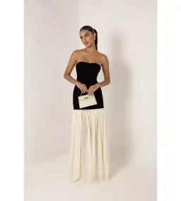 Heiress Beverly Hills Black Strapless Cream Chiffon Maxi Dress Multi Size XXS / AU 4 for rent on The Volte - image 1