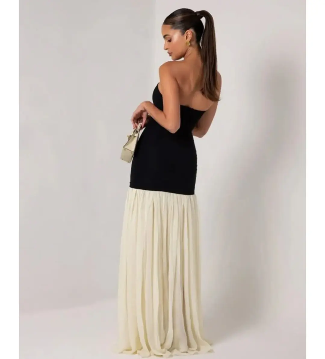 Heiress Beverly Hills Black Strapless Cream Chiffon Maxi Dress Multi Size XXS / AU 4 for rent on The Volte - main image