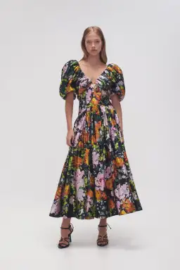 Aje Gabrielle Plunge Midi Dress Midnight Floral Size 8