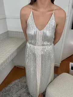 Flannel Silver Sequin Midi Dress Size 10 for rent on The Volte - main image