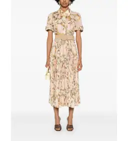 Zimmermann Pop Pleated Midi Shirtdress Gold/peach Floral Size 0 / AU 8 for rent on The Volte - image 1
