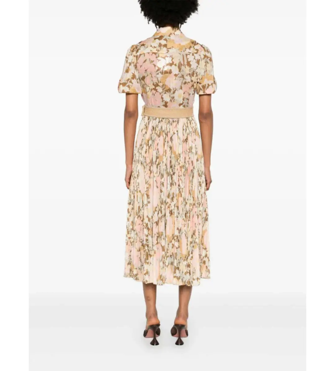 Zimmermann Pop Pleated Midi Shirtdress Gold/peach Floral Size 0 / AU 8 for rent on The Volte - main image
