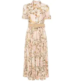 Zimmermann Pop Pleated Midi Shirtdress Gold/peach Floral Size 0 / AU 8 for rent on The Volte - image 3