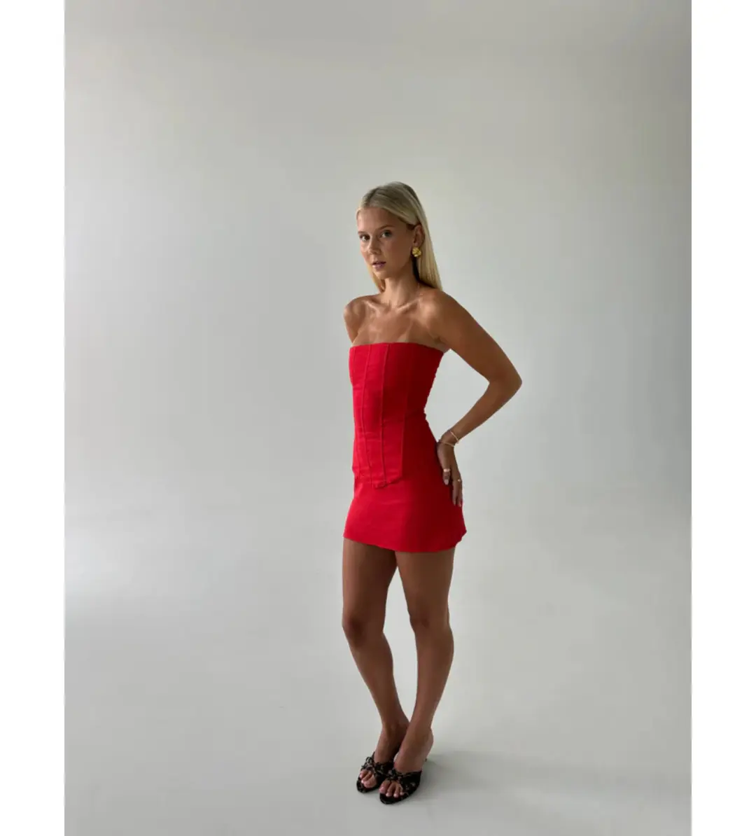 HNTR The Label Aurora Corset and Aura Mini Skirt Set in Red Size S / AU 8 for rent on The Volte - main image