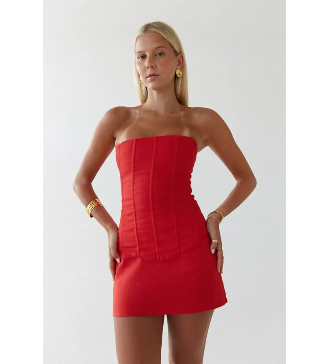 HNTR The Label Aurora Corset and Aura Mini Skirt Set in Red Size S / AU 8 for rent on The Volte - main image