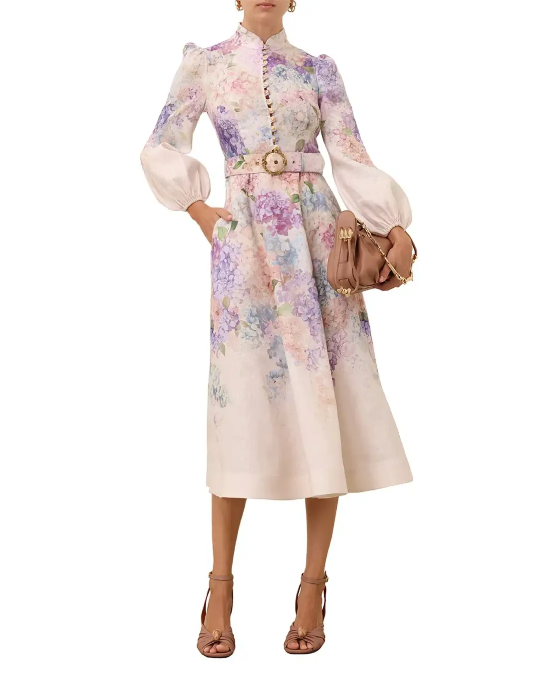 Zimmermann Dawning Buttoned Midi Multi Hydrangea Size AU 14 for rent on The Volte - main image