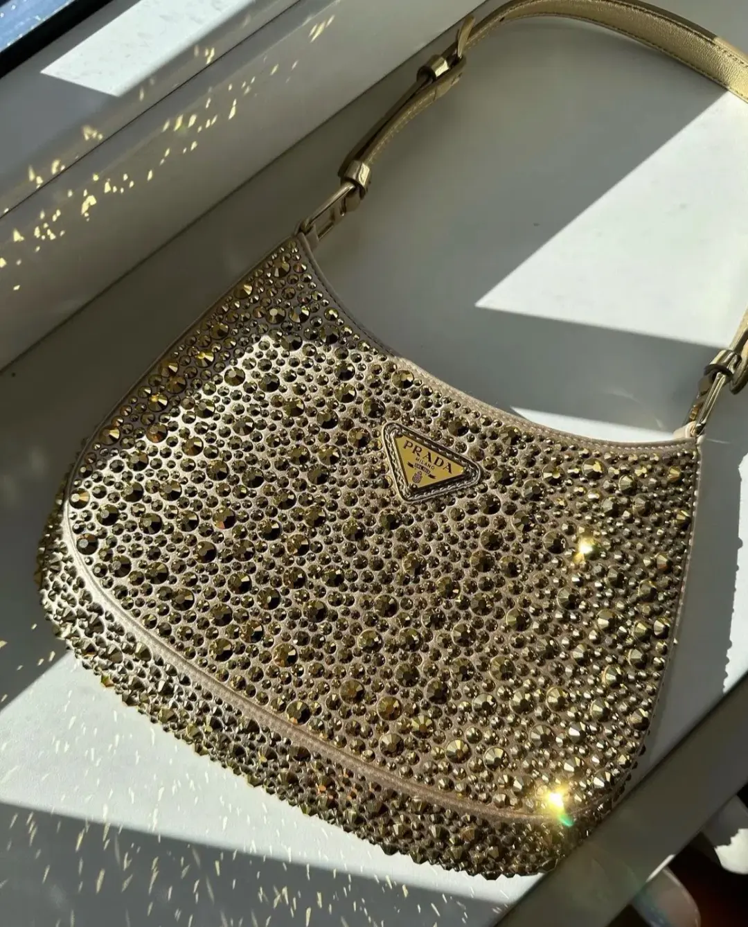 Prada Cleo Crystal Gold Bag for rent on The Volte - main image