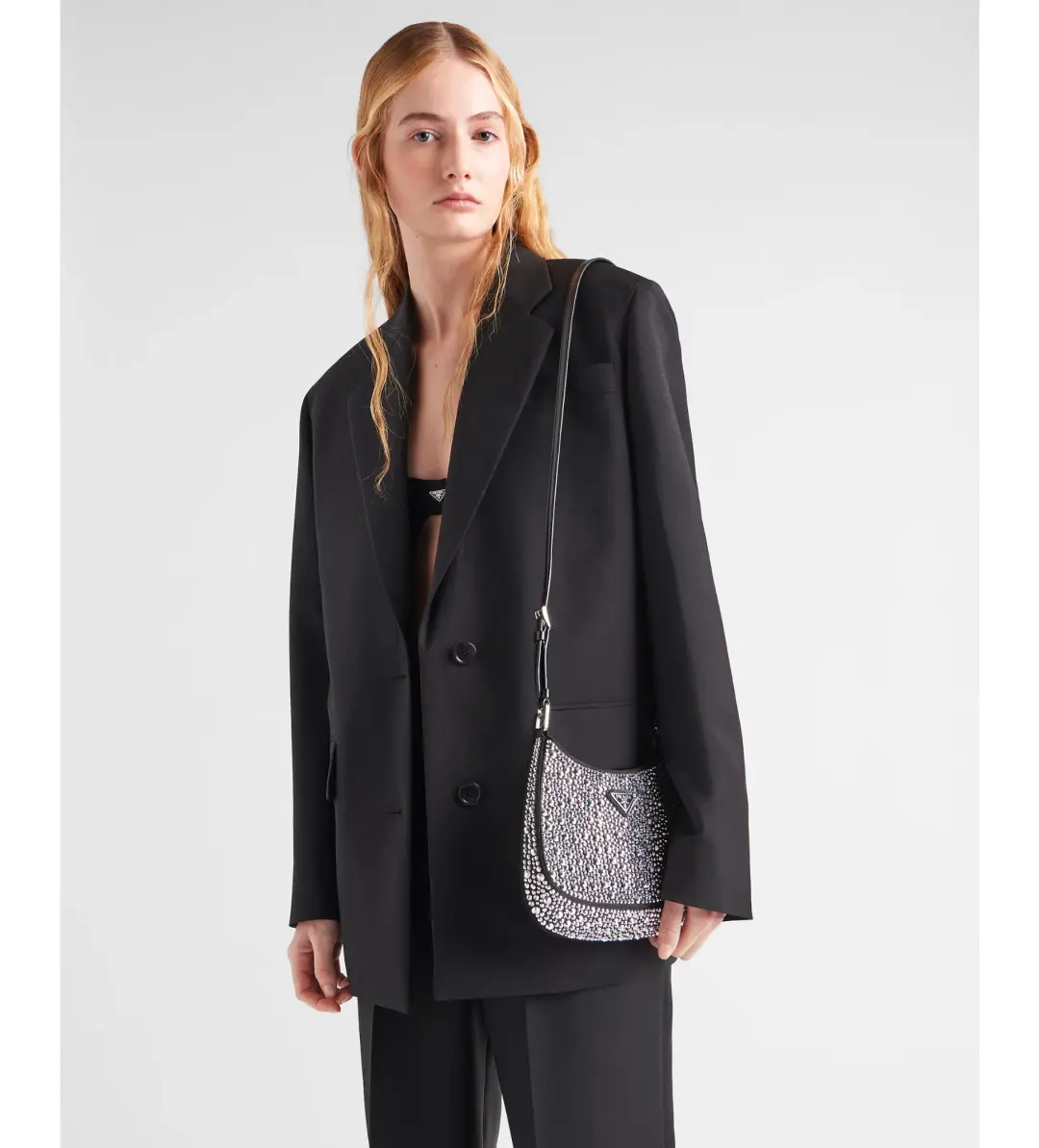 Prada Cleo Satin Bag With Crystals Silver for rent on The Volte - main image