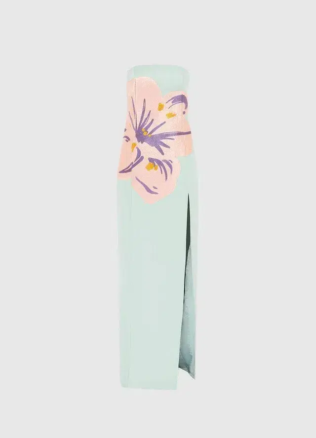 Leo Lin Clémence Embroidered Split Maxi Dress Hibiscus in Pistachio Size AU 14 for rent on The Volte - main image