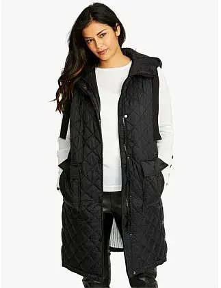 Ping Pong Kit Side Button Hooded Long Puffer Vest Black Size 18 for rent on The Volte - main image