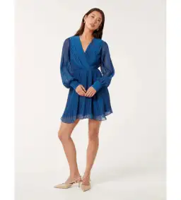 Forever New Genevieve Crinkle Pleated Mini Dress in Blue Size 12 for rent on The Volte - image 1