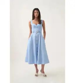 Aje Primary Belted Midi Dress Daydream Blue Size AU 12